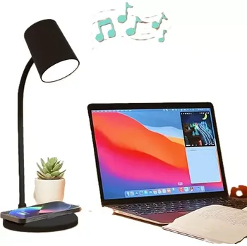 Mobilní telefon Stmívatelná stolní USB LED lampa s bezdrátovým nabíjením - černá