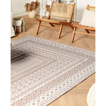 Koberec Koberec béžový a bílý juta vlna 200 x 300 cm moderní geometrický vzor měkký povrch bytový doplněk Beliani