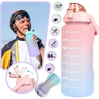 Gadget Motivační sportovní láhve s brčkem na vodu a odměrkou 3 kusy - více barev na výběr