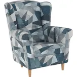 Křeslo ušák CHARLOT, látka šedomodrý vzor