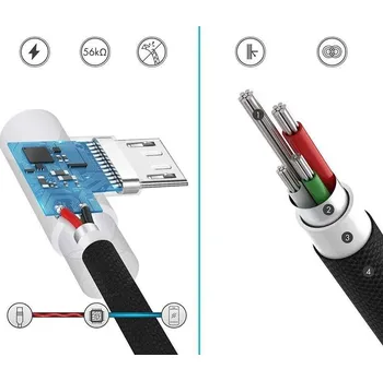 Datový kabel Interlook AM30 | Micro-USB 2M | Úhlový nabíjecí USB kabel telefonu | Rychlé nabíjení 3.0 2,4A Červená