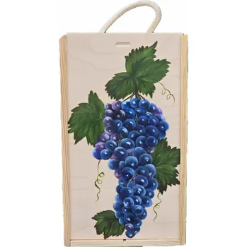 Úložný box Vintor Dřevěná Dárková krabice na 2 vína, originální olejomalba modré víno