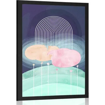 Plakát Dovido Plakát duha nad abstraktní loukou Mid-Century