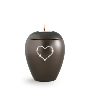 Smuteční dekorace Zvířecí urna Crystal Heart se svíčkou - Hnědá 1,5l