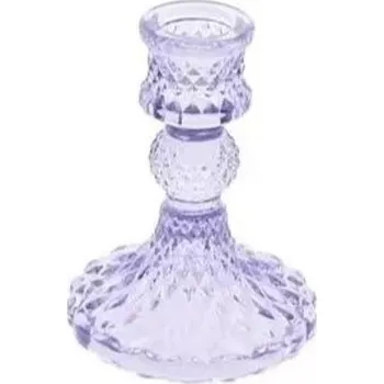Svícen CHAKS Svícen skleněný na nožce pro úzkou svíčku levandulový 8 x 10,5 cm