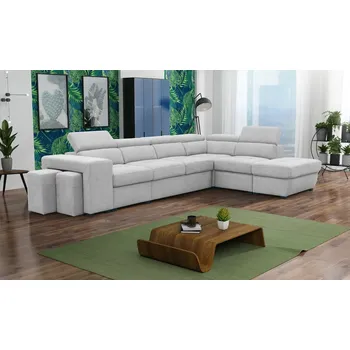 Sedací souprava Rohová sedací souprava PIETRE s taburetem, rozkládací, pravá, Ocean 29 šedá