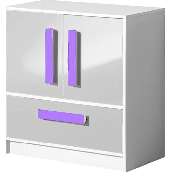Komoda Dětská komoda GULLIWER 8 bílá lesk/fialová