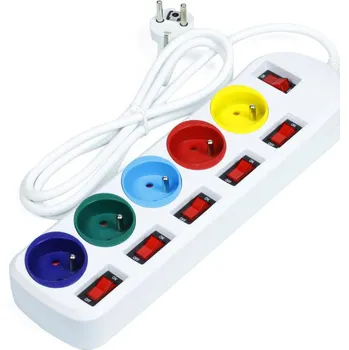 Prodlužovací kabel Interlook BA-3505 | Prodlužovací kabel s 5 zásuvkami 230V | 1,8M prodlužovací kabel s vyhrazenými vypínači