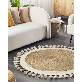 Koberec Jutový koberec Béžový Kulatý 120 cm Spirála Pletený Přírodní Boho Rustikální Obývací pokoj Ložnice Beliani