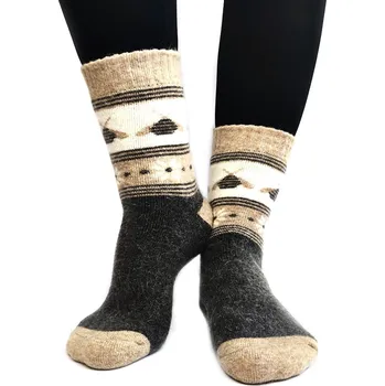 Dámské ponožky Dámské vlněné ANGORA ponožky béžovo-šedé včelky, VELIKOST 39 - 42