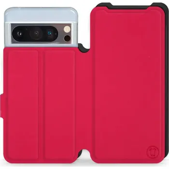 Pouzdro na mobilní telefon Flipové pouzdro Mobiwear Semiš - Google Pixel 8 Pro - Rudé & Černé (Knížkové semišové flip pouzdro, obal, kryt na mobil Google Pixel 8 Pro - Rudé & Černé, materiál semiš + TPU, ochrana 360°, stojánek, silikonová vanička, magnetické zavírání)