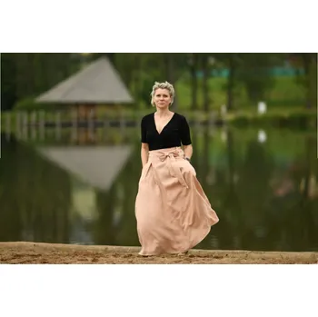 Dámská sukně Nelly Lněná dámská sukně dlouhá - světle růžová velikost: L