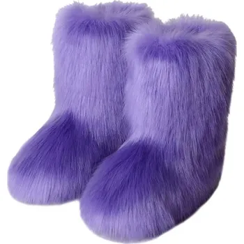 Dámská zimní obuv Dámské kožešinové boty chlupaté sněhule Barva: Fialová, Velikost: 37