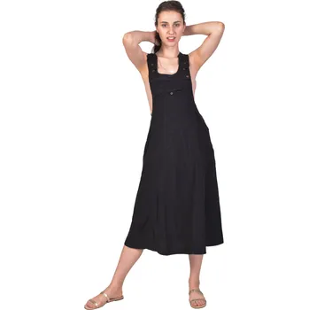 Dámské šaty SANU BABU Šaty s laclem na knoflíky, černé, midi délka, kapsy S/M , Černá