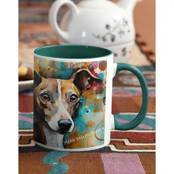 Keramický hrnek Whippet, Barva Zelená, Velikost 330 ml, Canvas Keramický hrnek s barevným uchem 2595