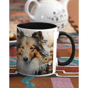 Keramický hrnek Sheltie, Barva Černá, Velikost 330 ml, Canvas Keramický hrnek s barevným uchem 2617