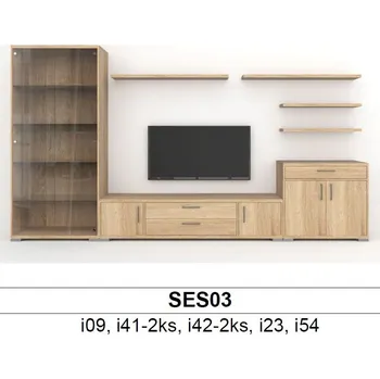 Obývací stěna BMB Libreta SES03 obývací sestava Olše, Noha nízká chrom lesk - výška 20mm, PORTA - Nerez