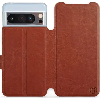Pouzdro na mobilní telefon Flipové pouzdro Mobiwear - Google Pixel 8 Pro - Hnědé a šedé (Knížkové flip pouzdro, obal, kryt na mobil Google Pixel 8 Pro - Hnědé a šedé, materiál Umělá kůže + TPU - ochrana 360°, stojánek, silikonová vanička, magnetické zavírání)