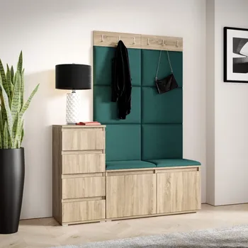 Předsíňová stěna Předsíňová stěna Emi 34 - dub Sonoma Barva čalounění: Tmavě zelená - Trinity 28