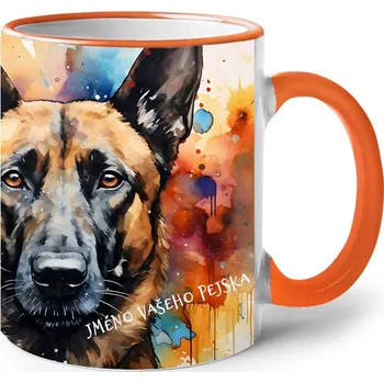 Keramický hrnek Belgický ovčák, Barva Oranžová, Velikost 330 ml, Canvas Keramický hrnek s barevným uchem 2618