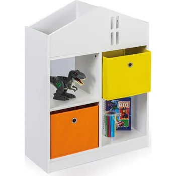 Dětský pokoj B2B Partner Dětský regál s textilními boxy a knihovnou HOUSE PLUS, bílý