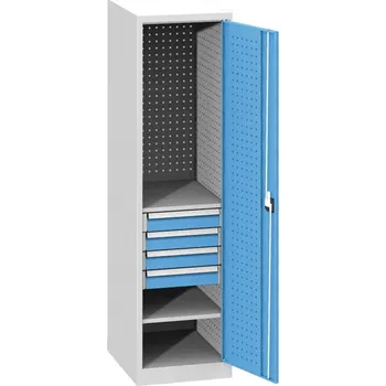 B2B Partner Úzká dílenská zásuvková skříň na nářadí KOVOS, 2 police, 4 zásuvky, svařovaná, 505 x 600 x 1950 mm