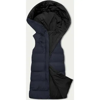 Dámská vesta Tmavě modro-černá oboustranná dlouhá dámská vesta (V723) odstíny modré S (36)