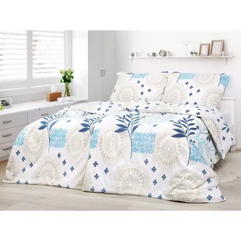 Povlečení Krepové povlečení - modré listy s mandalou 140x200+70x90