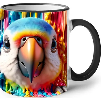 Keramický hrnek s papouškem, Barva Černá, Velikost 330 ml, Canvas Keramický hrnek s barevným uchem 2603