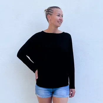 Dámská halenka Bambusový Top Netopýr Černý Dlouhý Rukáv Volný Střih Dámský Velikost: L