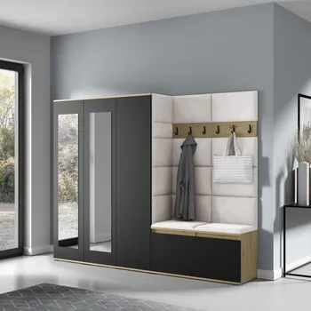 Předsíňová stěna Předsíňová stěna Emi 15 - dub Artisan/černá Barva čalounění: Krémová - Trinity 01