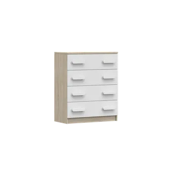 Komoda IDZ Komoda SMYK III 4S 02, 80 cm Bílá + Sonoma / Barevné úchytky Barva: Bílá