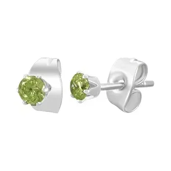 Náušnice Ocelové náušnice - světle zelený zirkon, 3 mm