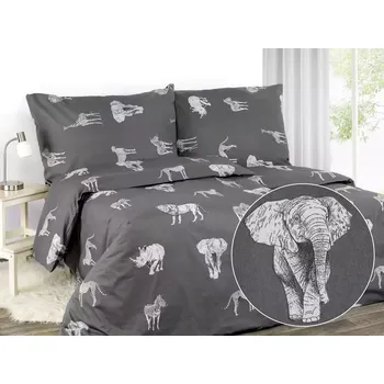 Povlečení Bavlněné povlečení - safari na tmavě šedé 140x220+70x90