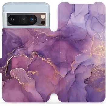 Pouzdro na mobilní telefon Flipové pouzdro Mobiwear - Google Pixel 8 Pro - VP20S Fialový mramor (Knížkové flip pouzdro, obal, kryt na mobil Google Pixel 8 Pro - VP20S Fialový mramor, materiál Umělá kůže + TPU - ochrana 360°, stojánek, silikonová vanička, magnetické zavírání)