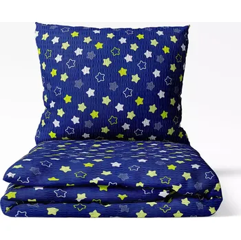 Povlečení Škodák Dětské krepové povlečení - hvězdy na modré 140 x 200, 70 x 90 cm zipový uzávěr