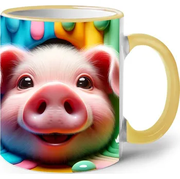 Keramický hrnek s prasátkem, Barva Žlutá, Velikost 330 ml, Canvas Keramický hrnek s barevným uchem 2608