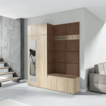 Předsíňová stěna Předsíňová stěna Emi 19 - dub Sonoma Barva čalounění: Hnědá - Trinity 07