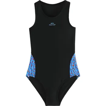 Dívčí plavky Slazenger Splice Racerback Swimsuit Junior Black/Cyan Blue 13 let