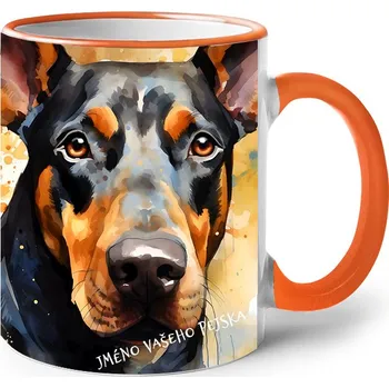 Keramický hrnek Dobrman, Barva Oranžová, Velikost 330 ml, Canvas Keramický hrnek s barevným uchem 2620