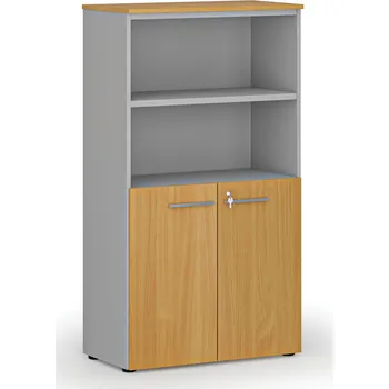 Nábytek B2B Partner Kombinovaná kancelářská skříň PRIMO GRAY, dveře na 2 patra, 800 x 420 x 1434 mm, šedá/buk