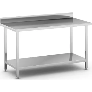 Dílenský stůl B2B Partner Nerezový pracovní stůl s policí a ohrádkou, 1500 x 700 x 850 mm