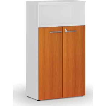 B2B Partner Kombinovaná kancelářská skříň PRIMO WHITE, dveře na 3 patra, 800 x 420 x 1434 mm, bílá/třešeň