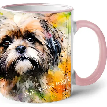 Keramický hrnek Shih-tzu, Barva Růžová, Velikost 330 ml, Canvas Keramický hrnek s barevným uchem 2593