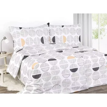 Povlečení Bavlněné povlečení - šedé a oranžové půlkruhy 140x220+70x90