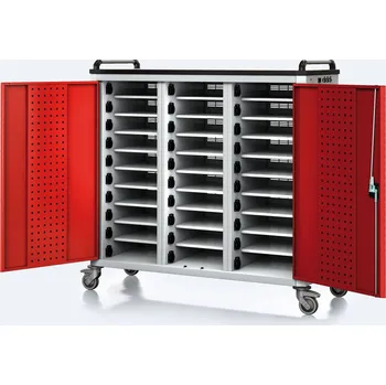 Alfa 3 Pojízdný nabíjecí vozík pro notebooky a tablety, 30 přihrádek, šedá/červená