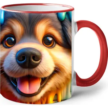 Keramický hrnek s pejskem, Barva Červená, Velikost 330 ml, Canvas Keramický hrnek s barevným uchem 2597