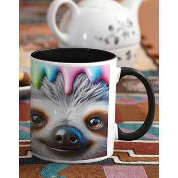 Keramický hrnek s lenochodem 2, Barva Černá, Velikost 330 ml, Canvas Keramický hrnek s barevným uchem 2606