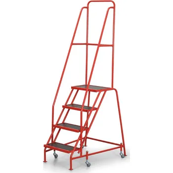 Žebřík Corping Pojízdný ocelový žebřík s plošinou, 4 příčky, výška plošiny 89 cm