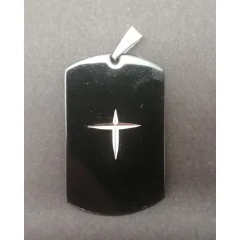 Přívěsek Černá destička s křížkem - ocelový přívěsek